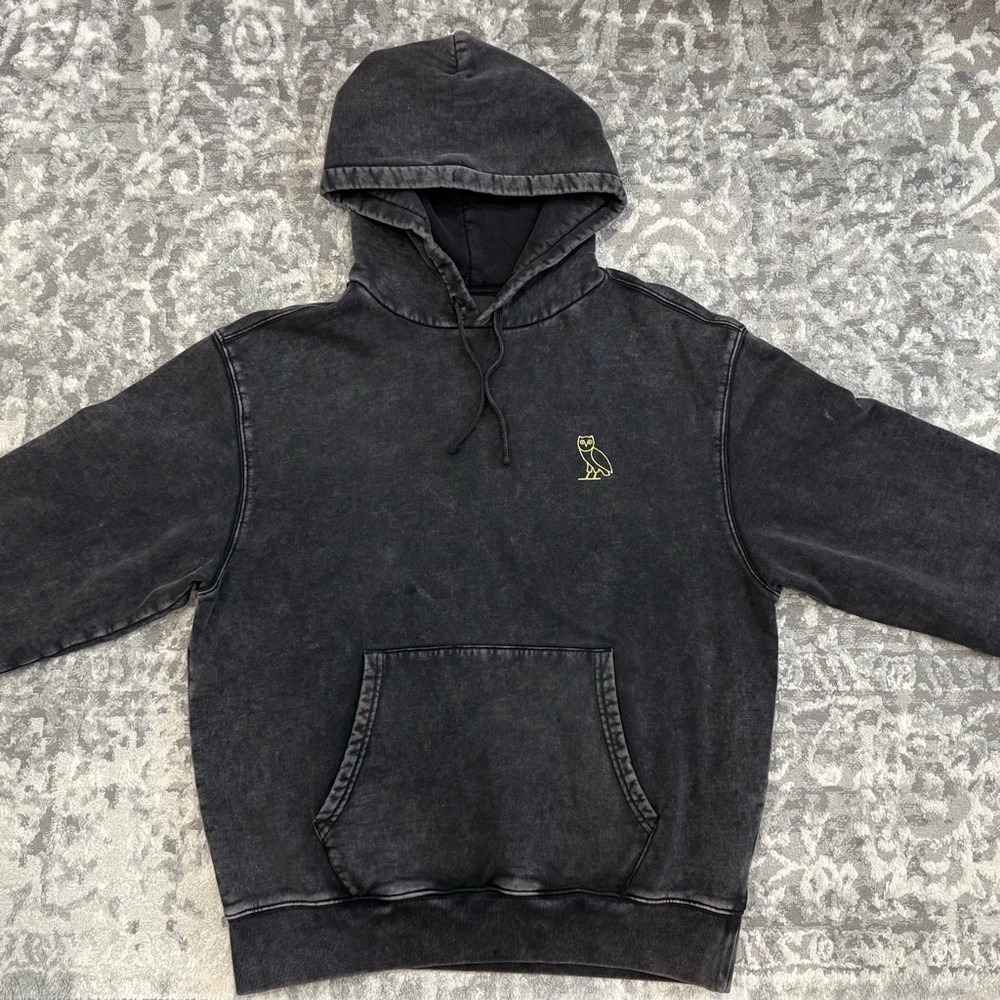 Black Vintage Hoodie with Embroidered Detail